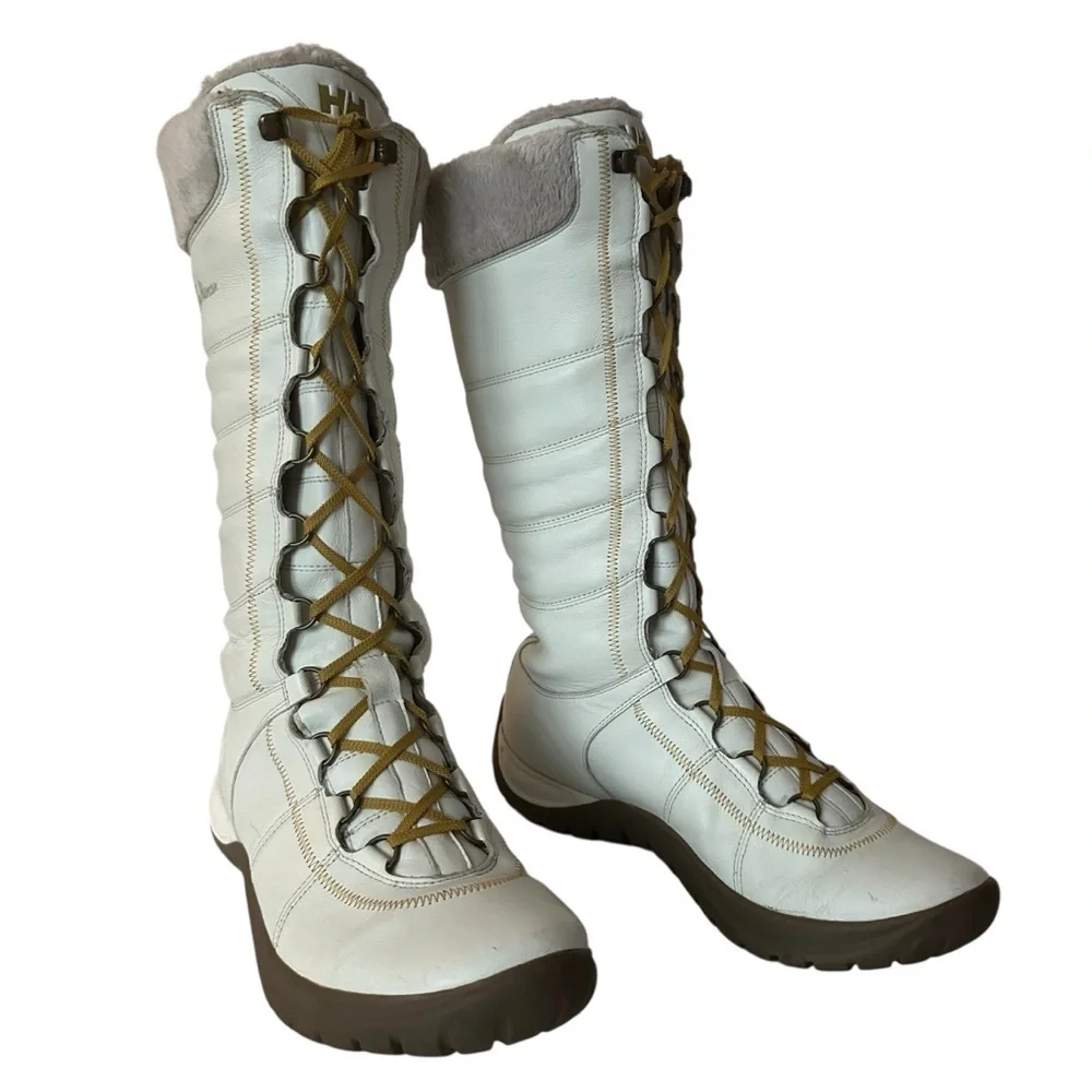 HELLY HANSEN WHITE LEATHER LACE UP HELLY GRIP TECHNOLOGY BOOTS SIZE 7
